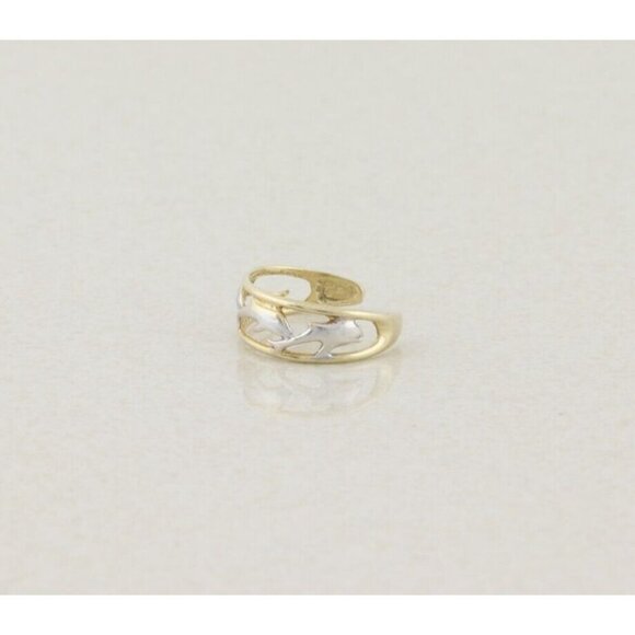 10k White Gold and Yellow Gold Dolphin Toe Ring Size 3 Adjustable - Picture 3 of 6